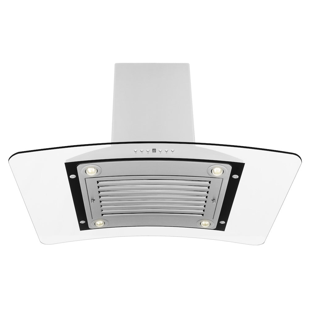 ZLINE 36 in. Convertible Vent Island Mount Range Hood in Stainless Steel and Glass (GL9i-36) under.