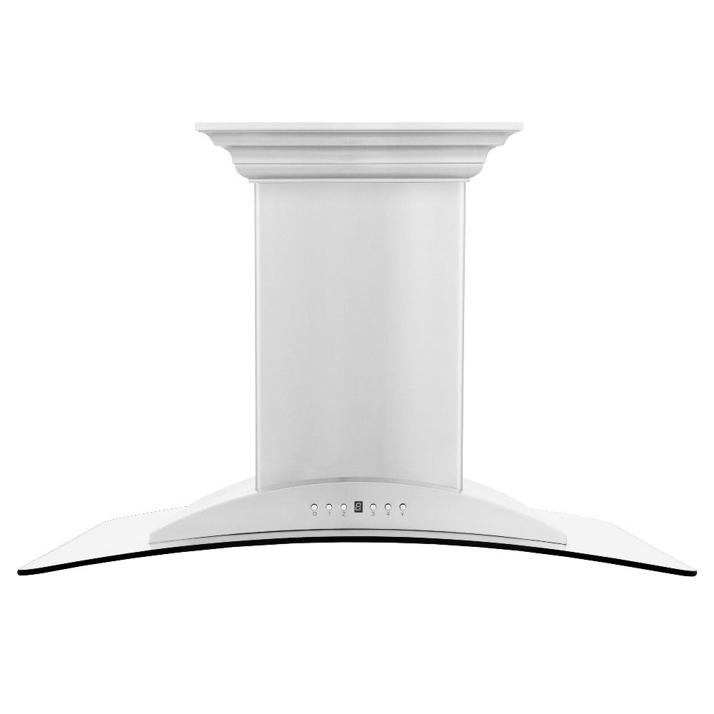 ZLINE 30 in. CrownSound™ Ducted Vent Island Mount Range Hood in Stainless Steel and Glass with Built-in Bluetooth Speakers (GL9iCRN-BT-30) front.