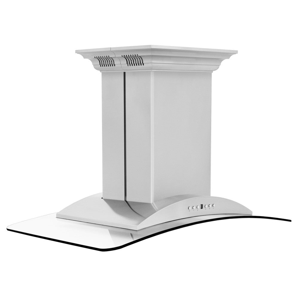 ZLINE 30 in. CrownSound™ Ducted Vent Island Mount Range Hood in Stainless Steel and Glass with Built-in Bluetooth Speakers (GL9iCRN-BT-30) side.