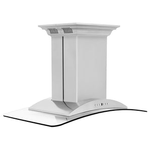 ZLINE 36 in. CrownSound™ Ducted Vent Island Mount Range Hood in Stainless Steel with Built-in Bluetooth Speakers (GL9iCRN-BT-36) side.