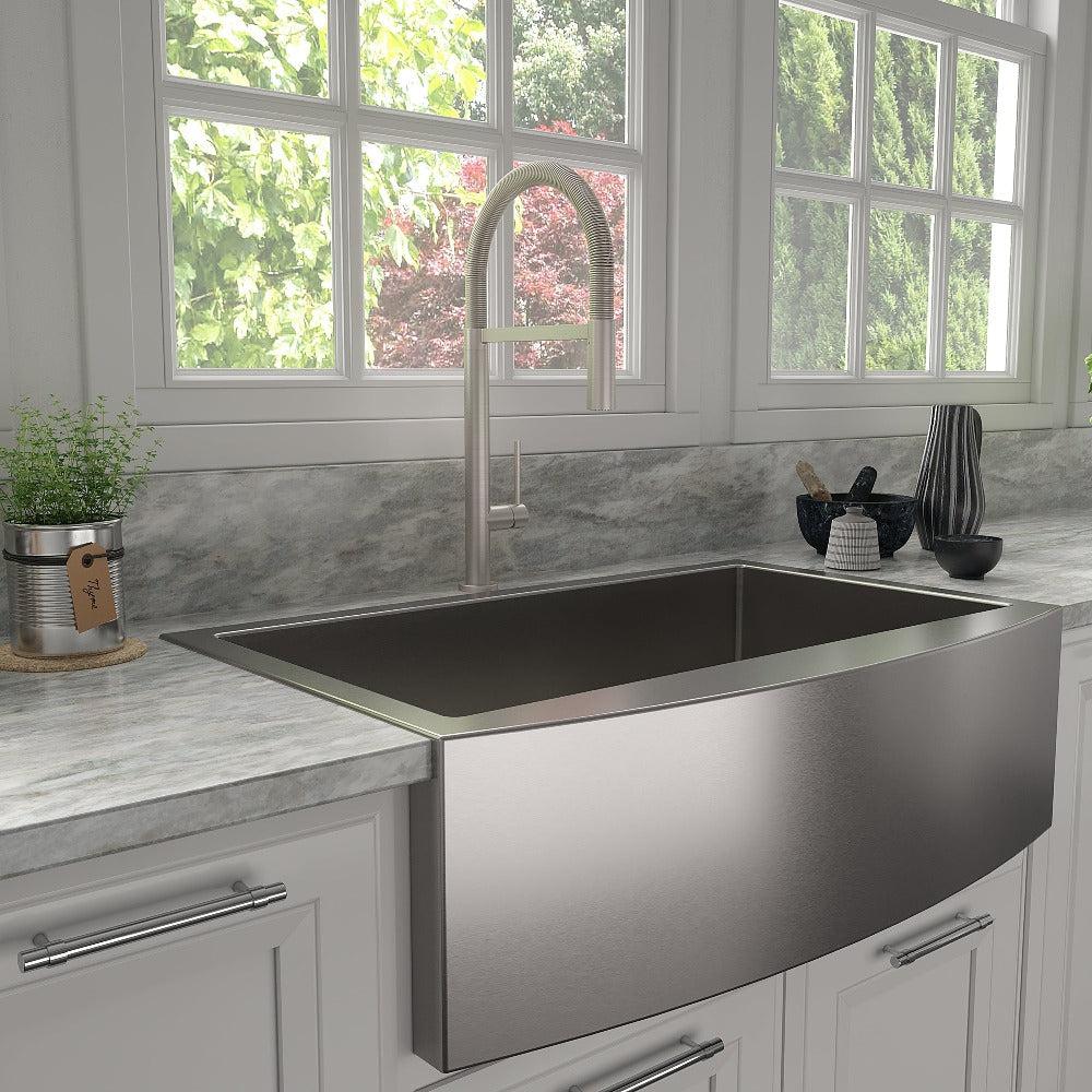 ZLINE Incline Kitchen Faucet in Brushed Nickel (INC-KF-BN) in a luxury kitchen.