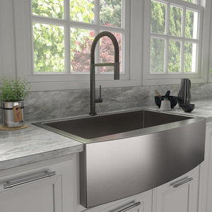 ZLINE Incline Pull Down Single Handle Kitchen Faucet in Gun Metal (INC-KF-GM) in a luxury kitchen.