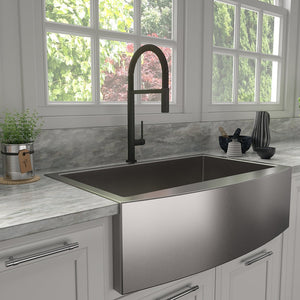 ZLINE Incline Pull Down Single Handle Kitchen Faucet in Matte Black (INC-KF-MB) in a luxury kitchen.