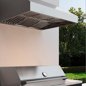 ZLINE 42 in. Under Cabinet Outdoor Grill Hood (GOU1-42) in a luxury outdoor kitchen.