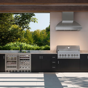 ZLINE 48 in. Wall Mount Outdoor Grill Hood (GOW2-48) in a luxury outdoor kitchen.