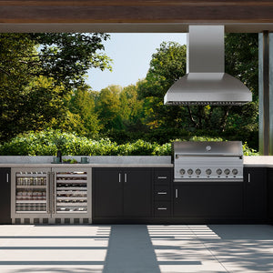 ZLINE 48 in. Island Mount Outdoor Grill Hood (GOi2-48) in a luxury outdoor kitchen.