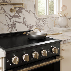ZLINE Autograph Edition 30 in. 4.2 cu. ft. Marino Induction Range with 4 Element Cooktop and Electric Convection Oven in Black Stainless Steel with Champagne Bronze Accents (MINRBZ-30-CB)
