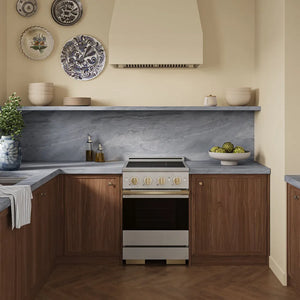 ZLINE Autograph Edition 24 in. 3.2 cu. ft. Marino Induction Range with 3 Element Cooktop and Electric Convection Oven in Satin Stainless Steel with Champagne Bronze Accents (MINRSZ-24-CB)