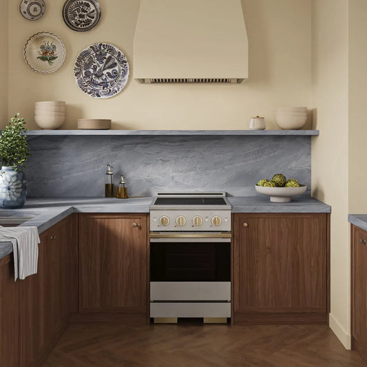 ZLINE Autograph Edition 24 in. 3.2 cu. ft. Marino Induction Range with 3 Element Cooktop and Electric Convection Oven in Satin Stainless Steel with Champagne Bronze Accents (MINRSZ-24-CB)