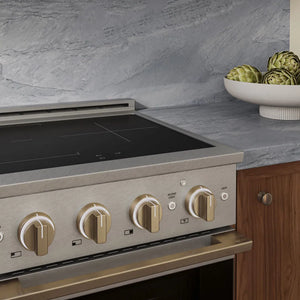 ZLINE Autograph Edition 24 in. 3.2 cu. ft. Marino Induction Range with 3 Element Cooktop and Electric Convection Oven in Satin Stainless Steel with Champagne Bronze Accents (MINRSZ-24-CB)