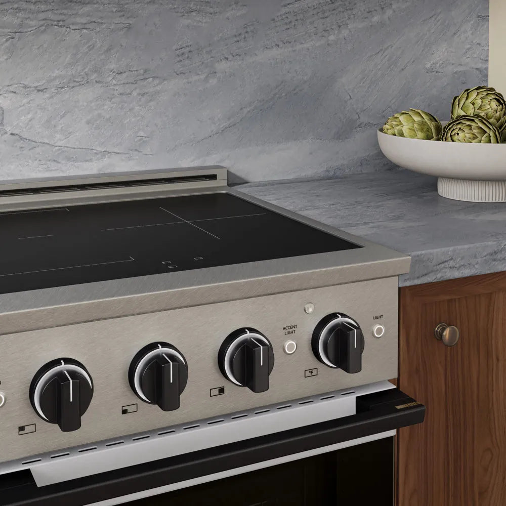 ZLINE Autograph Edition 24 in. 3.2 cu. ft. Marino Induction Range with 3 Element Cooktop and Electric Convection Oven in Satin Stainless Steel with White Matte Door and Matte Black Accents (MINRSZ-WM-24-MB)