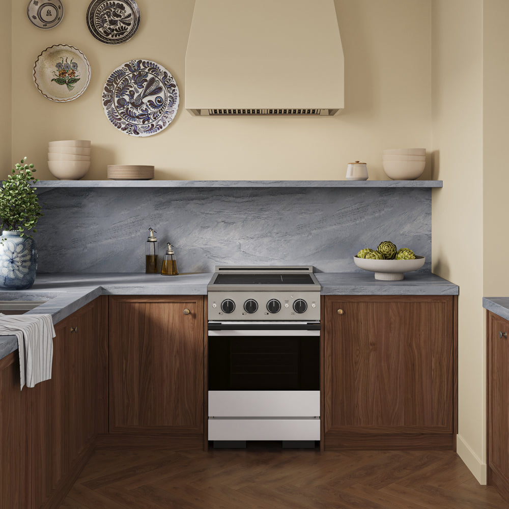 ZLINE Autograph Edition 24 in. 3.2 cu. ft. Marino Induction Range with 3 Element Cooktop and Electric Convection Oven in Stainless Steel with White Matte Door and Matte Black Accents (MINRZ-WM-24-MB)