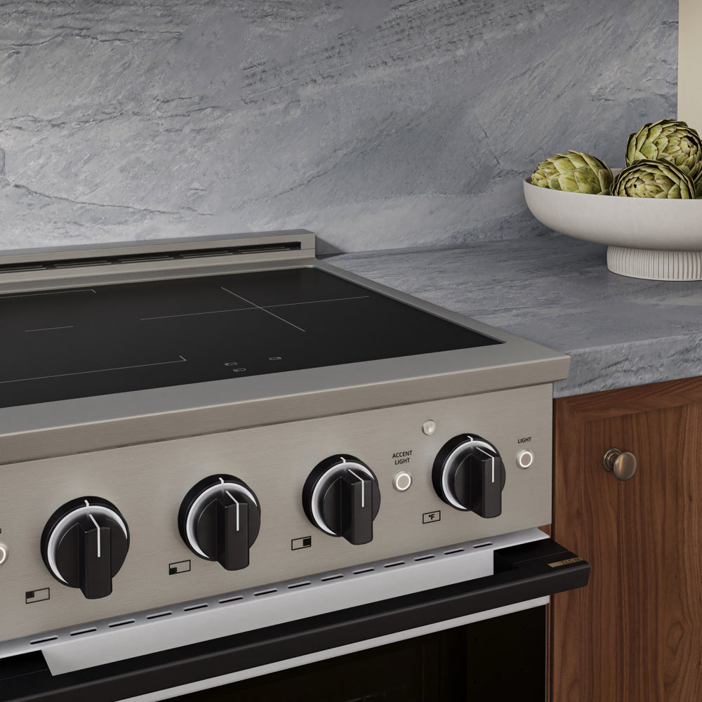 ZLINE Autograph Edition 24 in. 3.2 cu. ft. Marino Induction Range with 3 Element Cooktop and Electric Convection Oven in Stainless Steel with White Matte Door and Matte Black Accents (MINRZ-WM-24-MB)