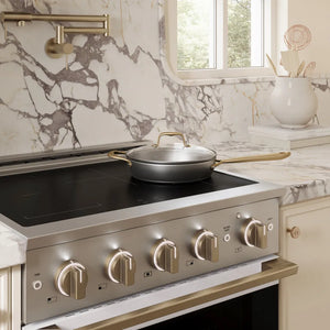 ZLINE Autograph Edition 30 in. 4.2 cu. ft. Marino Induction Range with 4 Element Cooktop and Electric Convection Oven in Stainless Steel with White Matte Door and Champagne Bronze Accents (MINRZ-WM-30-CB)