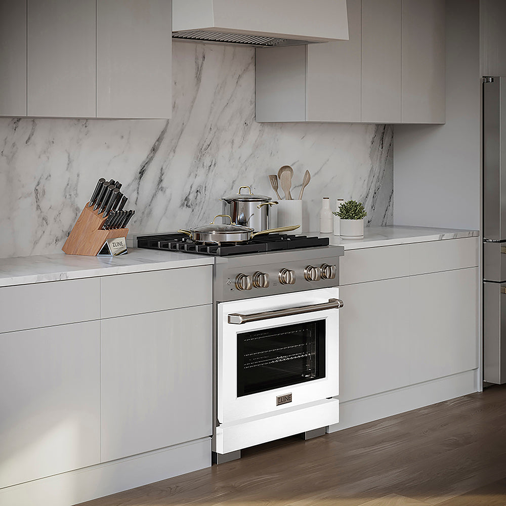 ZLINE 30 in. 4.2 cu. ft. Paramount Gas Range with 4 Burner DuoPro™ Cooktop and Convection Gas Oven with White Matte Door (PSGR-WM-30)