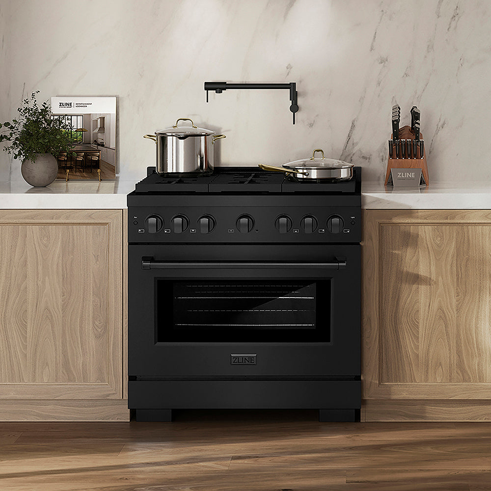 ZLINE 36 in. 5.2 cu. ft. Paramount Gas Range with 6 Burner DuoPro™ Cooktop and Convection Gas Oven in Black Stainless Steel (PSGRB-36)