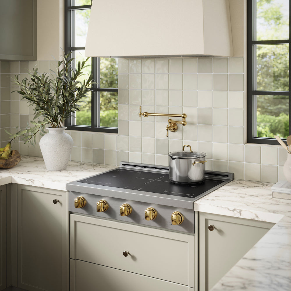 ZLINE Autograph Edition 36 in. Paramount Induction Rangetop with 5 Element Cooktop in Stainless Steel and Polished Gold Accents (SINRTZ-36-G)