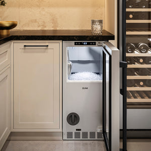 ZLINE Autograph Edition 15 in. Touchstone Nugget Ice Maker with Drain Pump and Solid Stainless Steel Door with Matte Black Handle (INGDZ-ST-15-MB)
