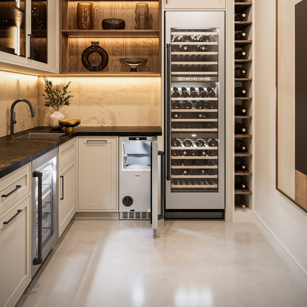 ZLINE Autograph Edition 15 in. Touchstone Nugget Ice Maker with Drain Pump and Solid Stainless Steel Door with Matte Black Handle (INGDZ-ST-15-MB)
