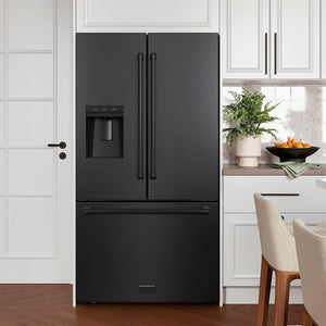 ZLINE 36 in. 28.9 cu. ft. Standard-Depth French Door External Water Dispenser Refrigerator with Dual Ice Maker in Fingerprint-Resistant Black Stainless Steel (RSM-W-36-BS)