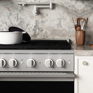 ZLINE 30 in. 4.2 cu. ft. Marino Dual Fuel Range with 4 Burner DuoPro™ Cooktop and Electric Convection Oven in Satin Stainless Steel (PMDRS-30)