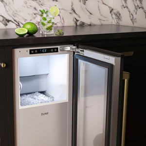 ZLINE Autograph Edition 15 in. Touchstone Nugget Ice Maker with Drain Pump and Panel-Ready Door with Champagne Bronze Handle (INGDPZ-15-CB)