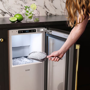 ZLINE Autograph Edition 15 in. Touchstone Nugget Ice Maker with Drain Pump and Panel-Ready Door with Polished Gold Handle (INGDPZ-15-G)