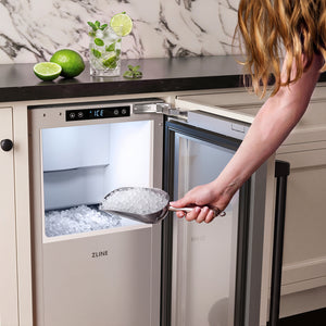 ZLINE Autograph Edition 15 in. Touchstone Nugget Ice Maker with Drain Pump and Panel-Ready Door with Matte Black Handle (INGDPZ-15-MB)