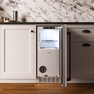 ZLINE Autograph Edition 15 in. Touchstone Nugget Ice Maker with Drain Pump and Panel-Ready Door with Matte Black Handle (INGDPZ-15-MB)