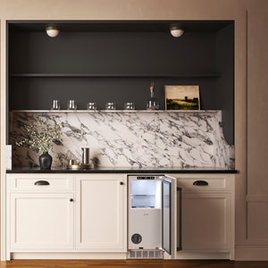 ZLINE Autograph Edition 15 in. Touchstone Nugget Ice Maker with Drain Pump and Panel-Ready Door with Matte Black Handle (INGDPZ-15-MB)