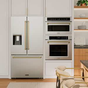 ZLINE Autograph Edition 36 in. 28.9 cu. ft. Standard-Depth French Door External Water Dispenser Refrigerator with Dual Ice Maker in Fingerprint-Resistant Stainless Steel and Champagne Bronze Traditional Handles (RSMZ-W-36-CB)