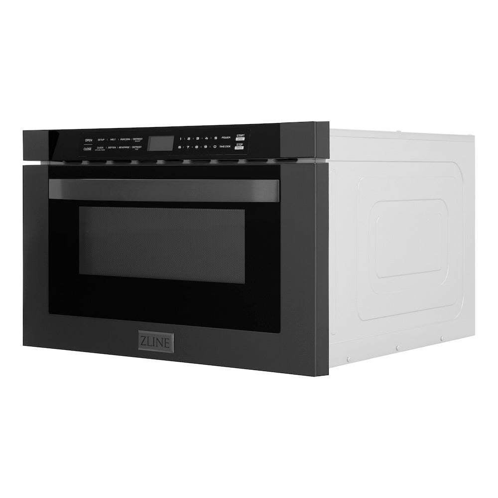 ZLINE 24 in. 1.2 cu. ft. Built-in Microwave Drawer in Black Stainless Steel (MWD-1-BS) side, closed.