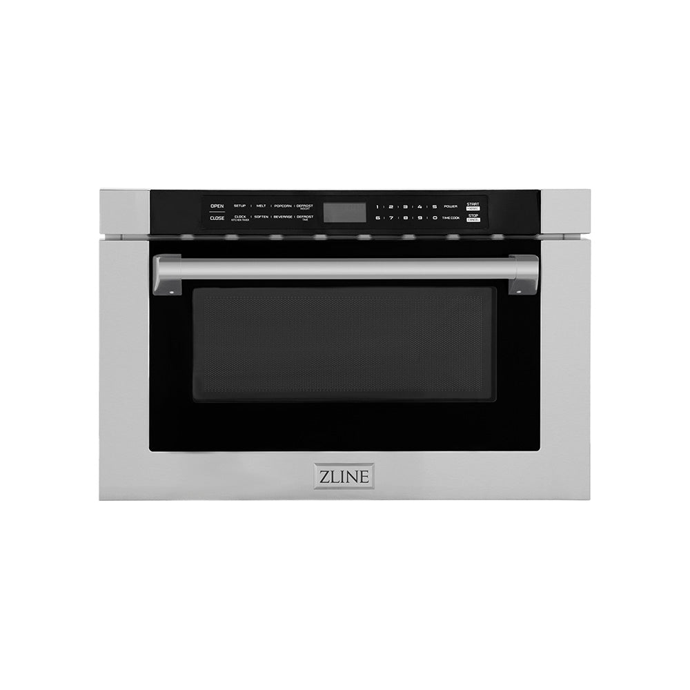 ZLINE 24 in. 1.2 cu. ft. Built-in Microwave Drawer with a Traditional Handle in Stainless Steel (MWD-1-H) front.