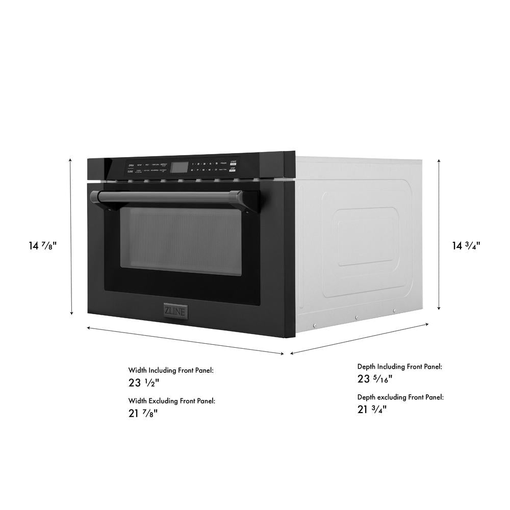 ZLINE 24 in. 1.2 cu. ft. Built-in Microwave Drawer with a Traditional Handle in Black Stainless Steel (MWD-1-BS-H) dimensional diagram.