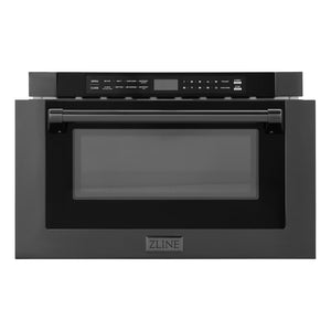 ZLINE 24 in. 1.2 cu. ft. Built-in Microwave Drawer with a Traditional Handle in Black Stainless Steel (MWD-1-BS-H) front open.