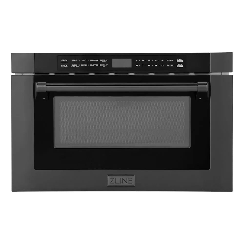 ZLINE 24 in. 1.2 cu. ft. Built-in Microwave Drawer with a Traditional Handle in Black Stainless Steel (MWD-1-BS-H) main image.