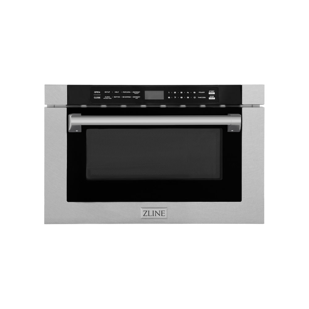 ZLINE 24 in. 1.2 cu. ft. Built-in Microwave Drawer with a Traditional Handle in Satin Stainless Steel (MWD-1-SS-H) front.