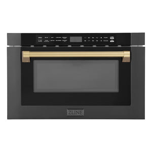 ZLINE Autograph Edition 24 in. 1.2 cu. ft. Built-in Microwave Drawer in Black Stainless Steel and Champagne Bronze Accents (MWDZ-1-BS-H-CB) main image.