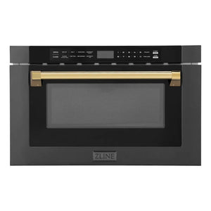 ZLINE Autograph Edition 24 in. 1.2 cu. ft. Built-in Microwave Drawer in Black Stainless Steel with Polished Gold Accents (MWDZ-1-BS-H-G) main image.