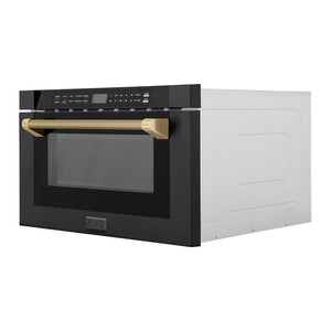 ZLINE Autograph Edition 24 in. 1.2 cu. ft. Built-in Microwave Drawer in Black Stainless Steel and Champagne Bronze Helix Handle (MWDZ-1-BS-H-KCB) side.