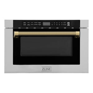 ZLINE Autograph Edition 24 in. 1.2 cu. ft. Built-in Microwave Drawer in Stainless Steel and Polished Gold Helix Handle (MWDZ-1-H-KG)