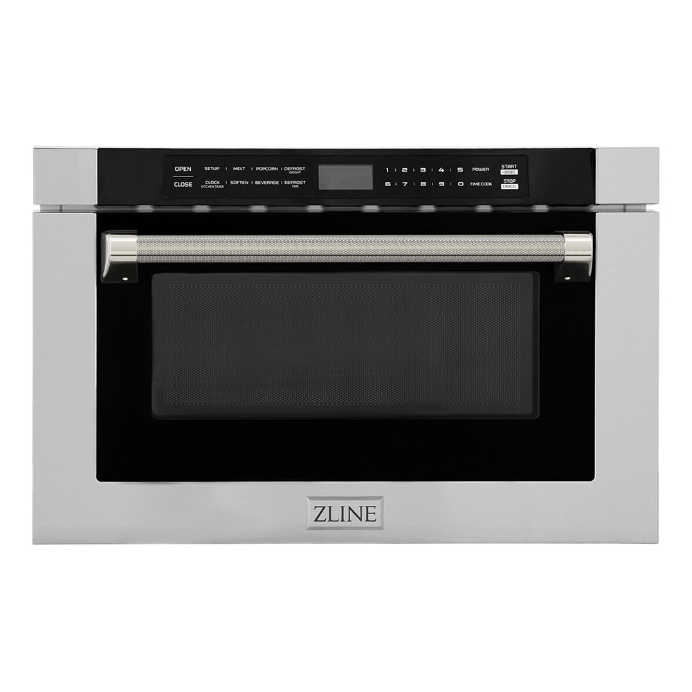 ZLINE Autograph Edition 24 in. 1.2 cu. ft. Built-in Microwave Drawer in Stainless Steel and Polished Nickel Helix Handle (MWDZ-1-H-KPN)