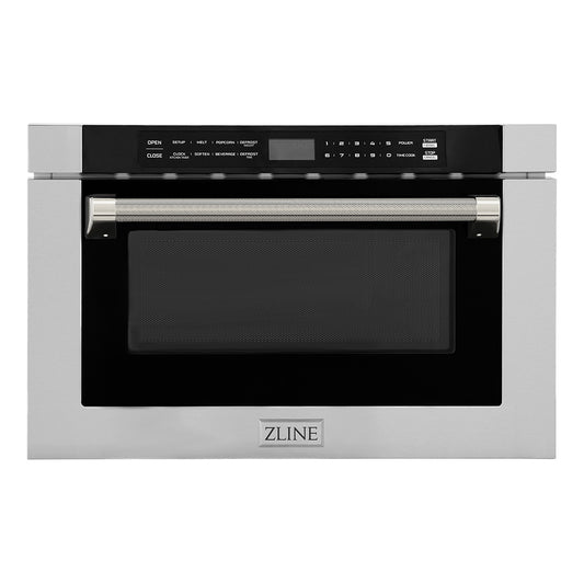 ZLINE Autograph Edition 24 in. 1.2 cu. ft. Built-in Microwave Drawer in Stainless Steel and Polished Nickel Helix Handle (MWDZ-1-H-KPN)
