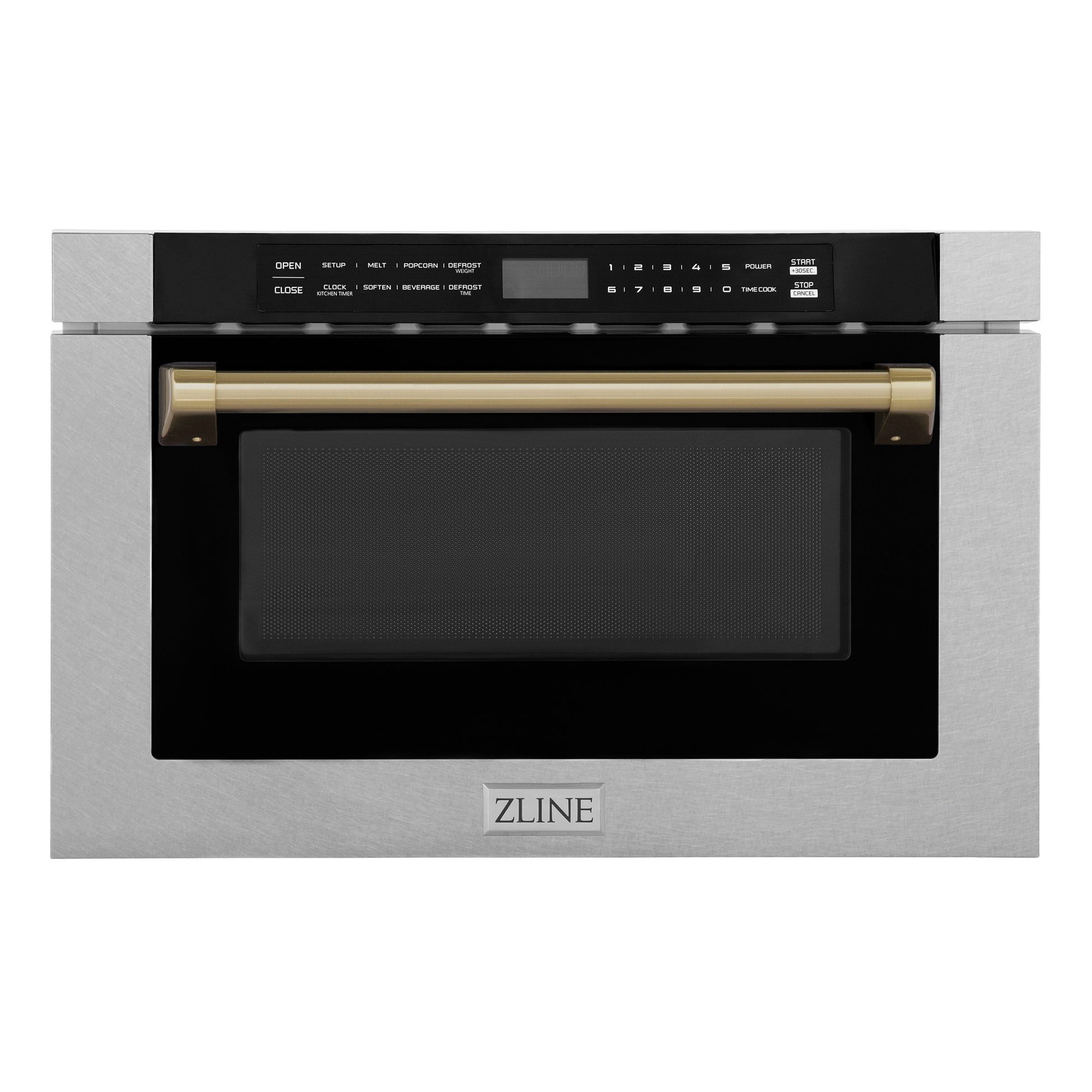 ZLINE Autograph Edition 24 in. Microwave in Fingerprint Resistant Stainless Steel with Traditional Handle and Champagne Bronze Accents (MWDZ-1-SS-H-CB)