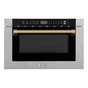 ZLINE Autograph Edition 24 in. Microwave in Fingerprint Resistant Stainless Steel with Traditional Handle and Champagne Bronze Accents (MWDZ-1-SS-H-CB)