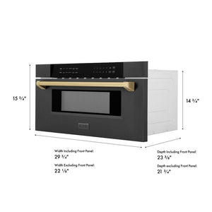 ZLINE Autograph Edition 30 in. 1.2 cu. ft. Built-in Microwave Drawer in Black Stainless Steel and Champagne Bronze Accents (MWDZ-30-BS-CB) dimensional diagram.