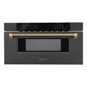 ZLINE Autograph Edition 30 in. 1.2 cu. ft. Built-in Microwave Drawer in Black Stainless Steel and Champagne Bronze Helix Handle (MWDZ-30-BS-KCB)
