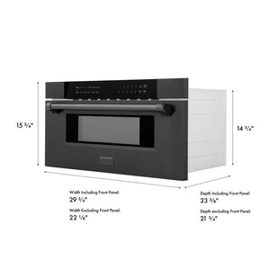 ZLINE 30 in. 1.2 cu. ft. Built-in Microwave Drawer in Black Stainless Steel (MWD-30-BS) dimensional diagram.