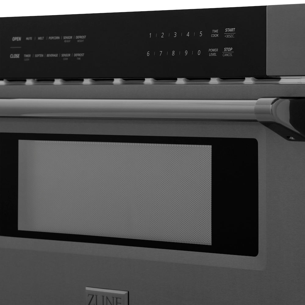 ZLINE 30 in. 1.2 cu. ft. Built-in Microwave Drawer in Black Stainless Steel (MWD-30-BS) digital control panel and handle