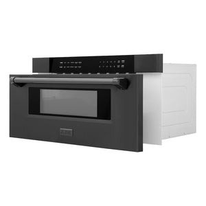 ZLINE 30 in. 1.2 cu. ft. Built-in Microwave Drawer in Black Stainless Steel (MWD-30-BS) side, open.